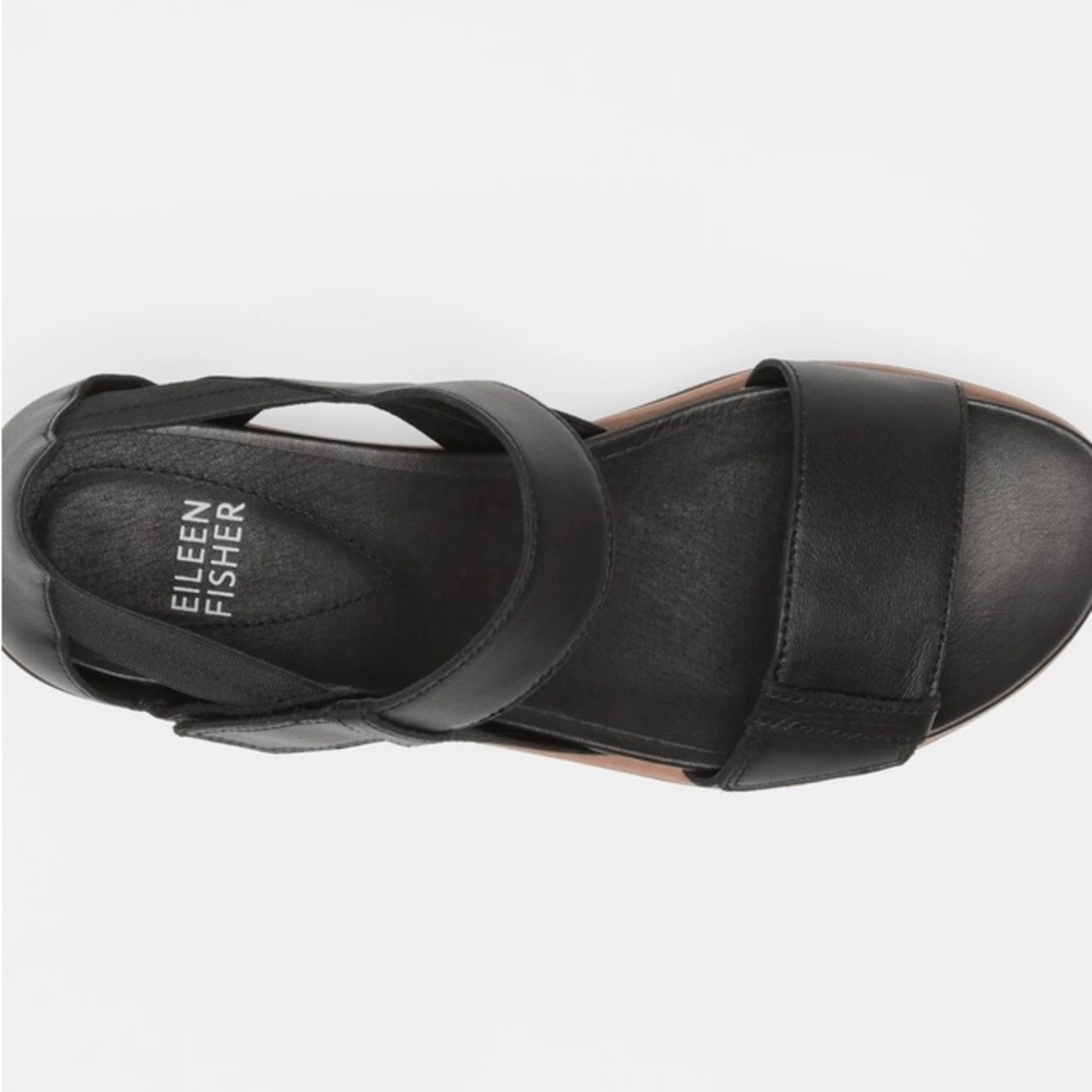 NWT Eileen Fisher Luck Smooth Leather Wedge Sandals, Size 7.5 - Picture 3 of 5